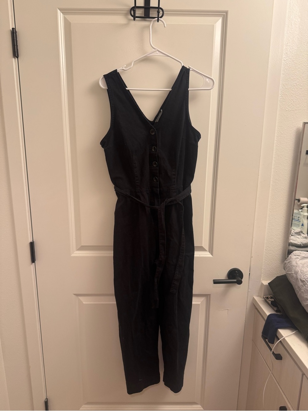 Universal Thread Black Button-Front Sleeveless Jumpsuit with Waist Tie